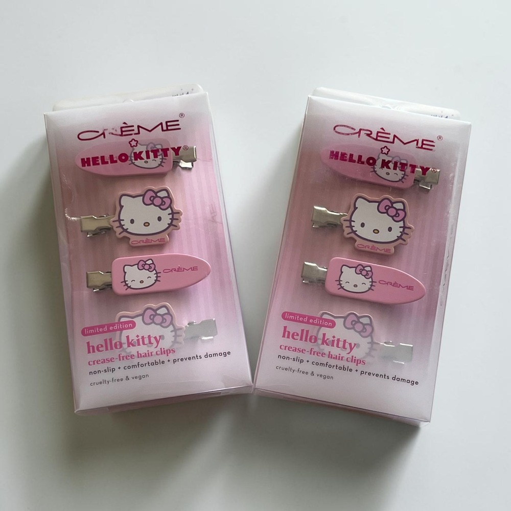 The Crème Shop Hello Kitty 4 Pc Hair Clips Pink New Crease-Free 2pk Sanrio